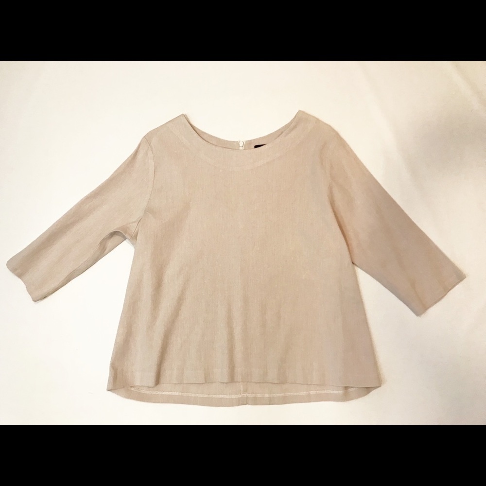 jarbo beige 3/4 sleeve linen blend top 36